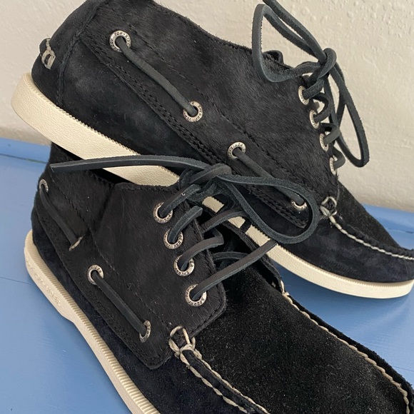 Sperry Top Sider Navy Black Suede Cow Hide Mens Size 7.5 - Picture 2 of 9